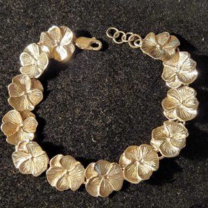 Vintage Solid Sterling Silver Flower Bracelet 7-3/4"  20.9g  Great Workmanship